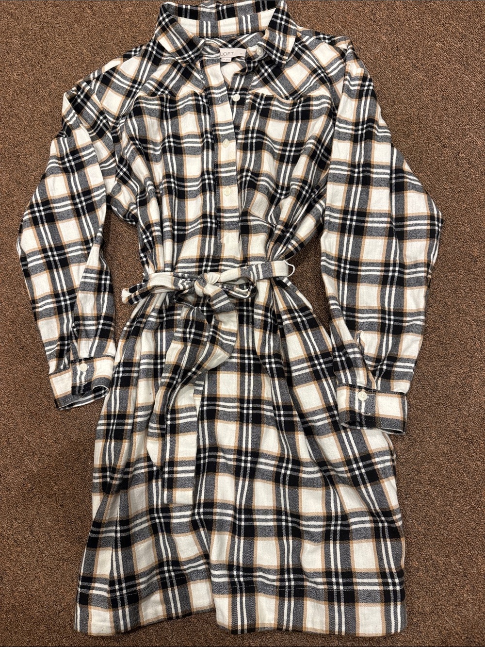 Loft Plaid Belted Flannel Shirt Dress MP